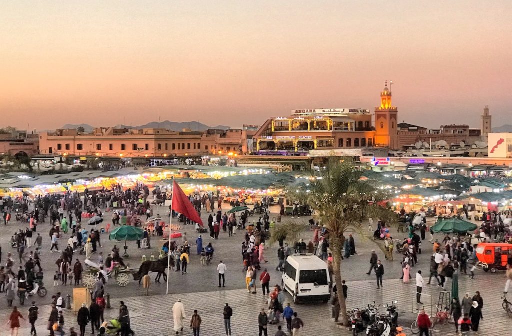  when you in Marrakech With Kids in Jemaa el-Fna Square keep your kids tight by the hand or best observe Square from roof top restaurant