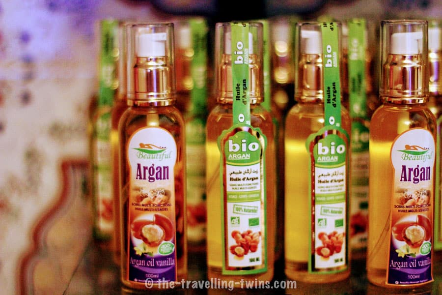 bottles with argan oil - made by women in Essaouira in traditional way - argan oil