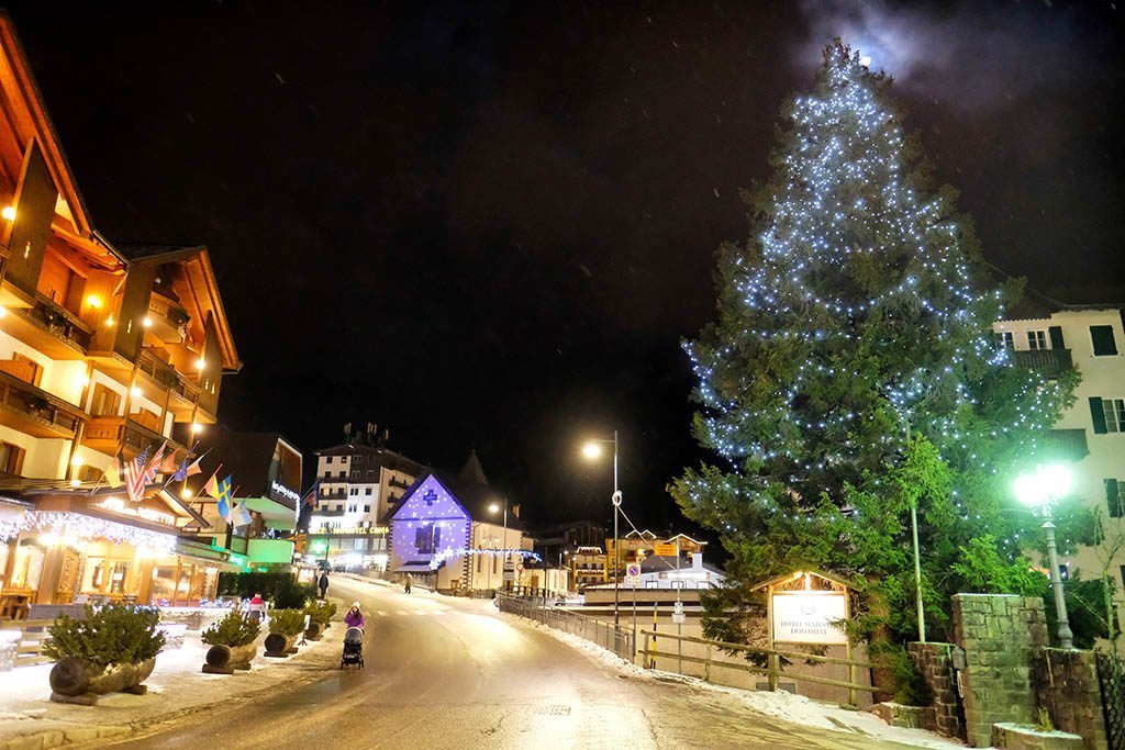 San Martino di Castrozza by night, San Martino is a ski resort town in Trentino , winter holiday in San Martino
