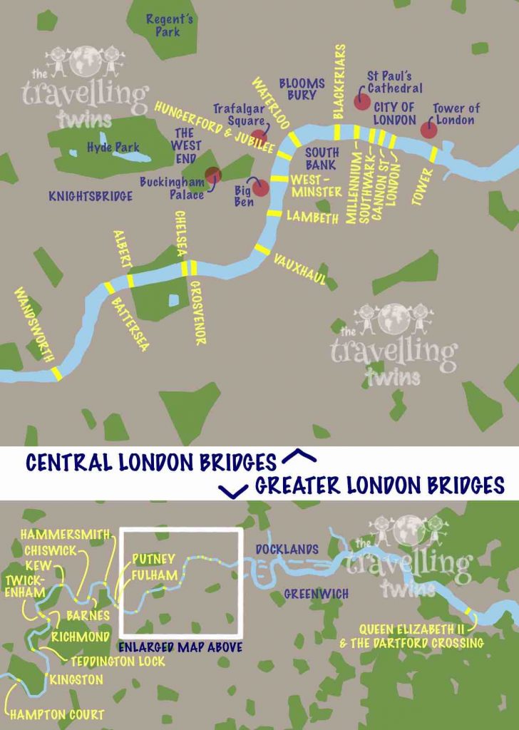 Map of London bridges over the Thames